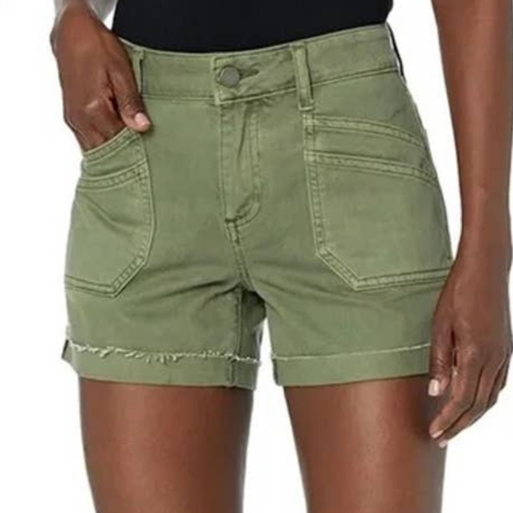 PAIGE green denim high-waisted shorts